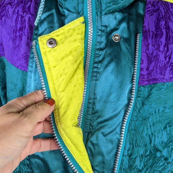 Vintage 1980s Obermeyer Gallery Down Ski Snowboard Parka Jacket Purple & Green - Picture 12 of 16